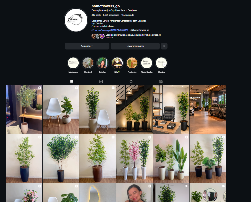 Perfil da Home Flowers no Instagram com projetos de plantas permanentes